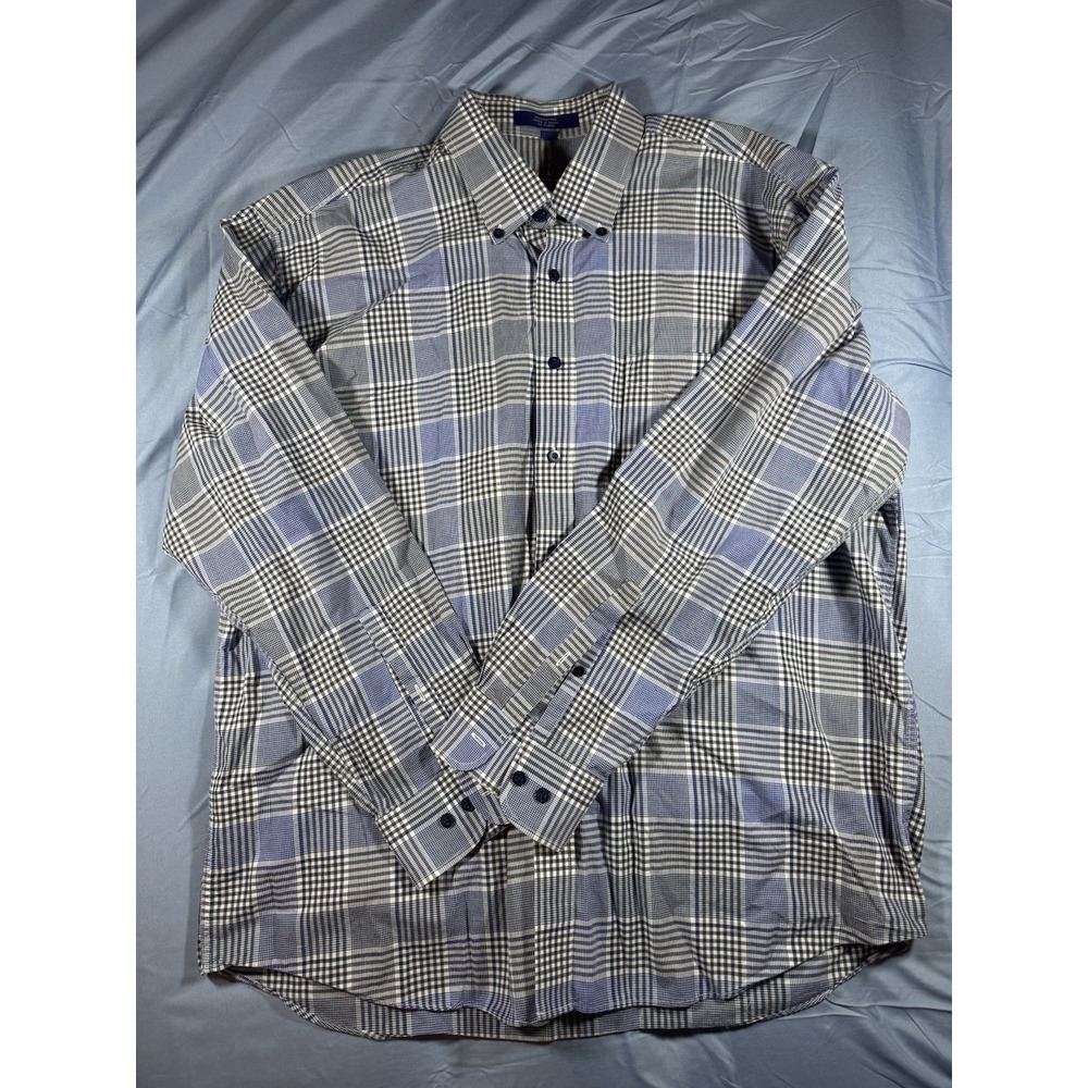 Alan Flusser Men's Blue & Grey Checkered Long Sleeve Button Up Shirt Size XL